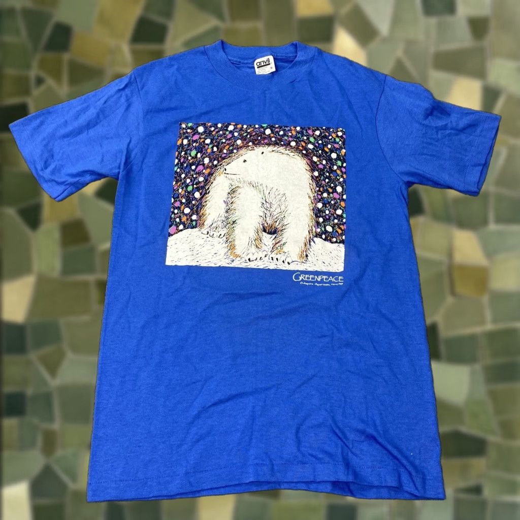 Anvil VINTAGE Anvil Greenpeace Shirt Adult Small Blue Polar Bear Graphic 80s Mens Size US S / EU 44-46 / 1 - 1 Thumbnail