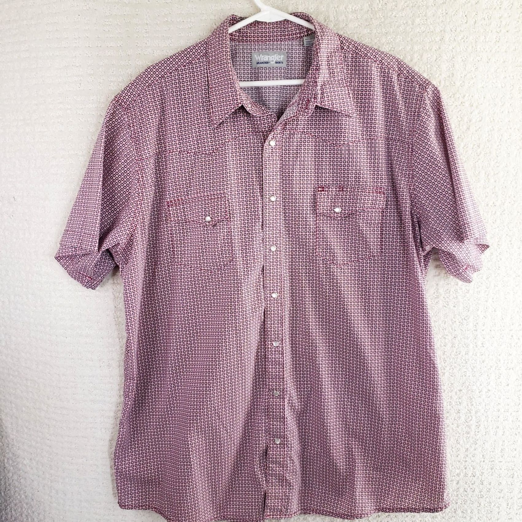 Wrangler VINTAGE Wrangler Shirt Men 2XT Red Geometric Pearl Snap Wrancher Pockets ShortS Size US XXL / EU 58 / 5 - 2 Thumbnail