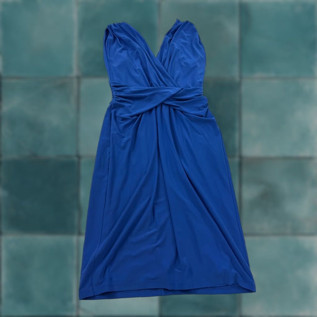 Ralph Lauren VINTAGE LRL Ralph Lauren Dress Womens 10 Blue Sleeveless Ruched Faux Wrap Sheath Size L / US 10 / IT 46 - 1 Thumbnail