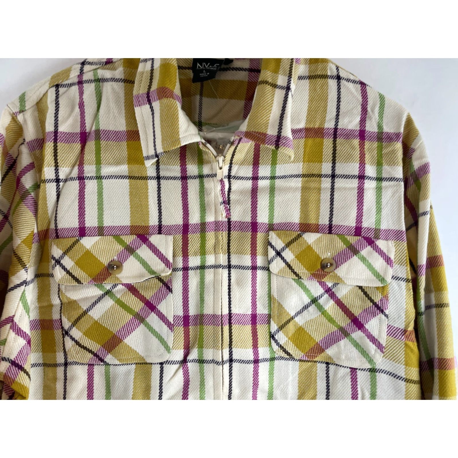 Vintage New York & Company Shacket Shirt Womens Large Mustard Button Up Pocket Flaps NWT Size L / US 10 / IT 46 - 3 Thumbnail