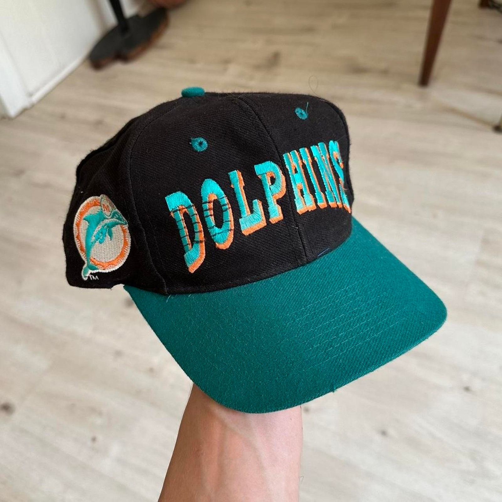 Vintage Rare Vintage 90s Miami Dolphins Script Logo SnapBack Hat Size ONE SIZE - 1 Thumbnail