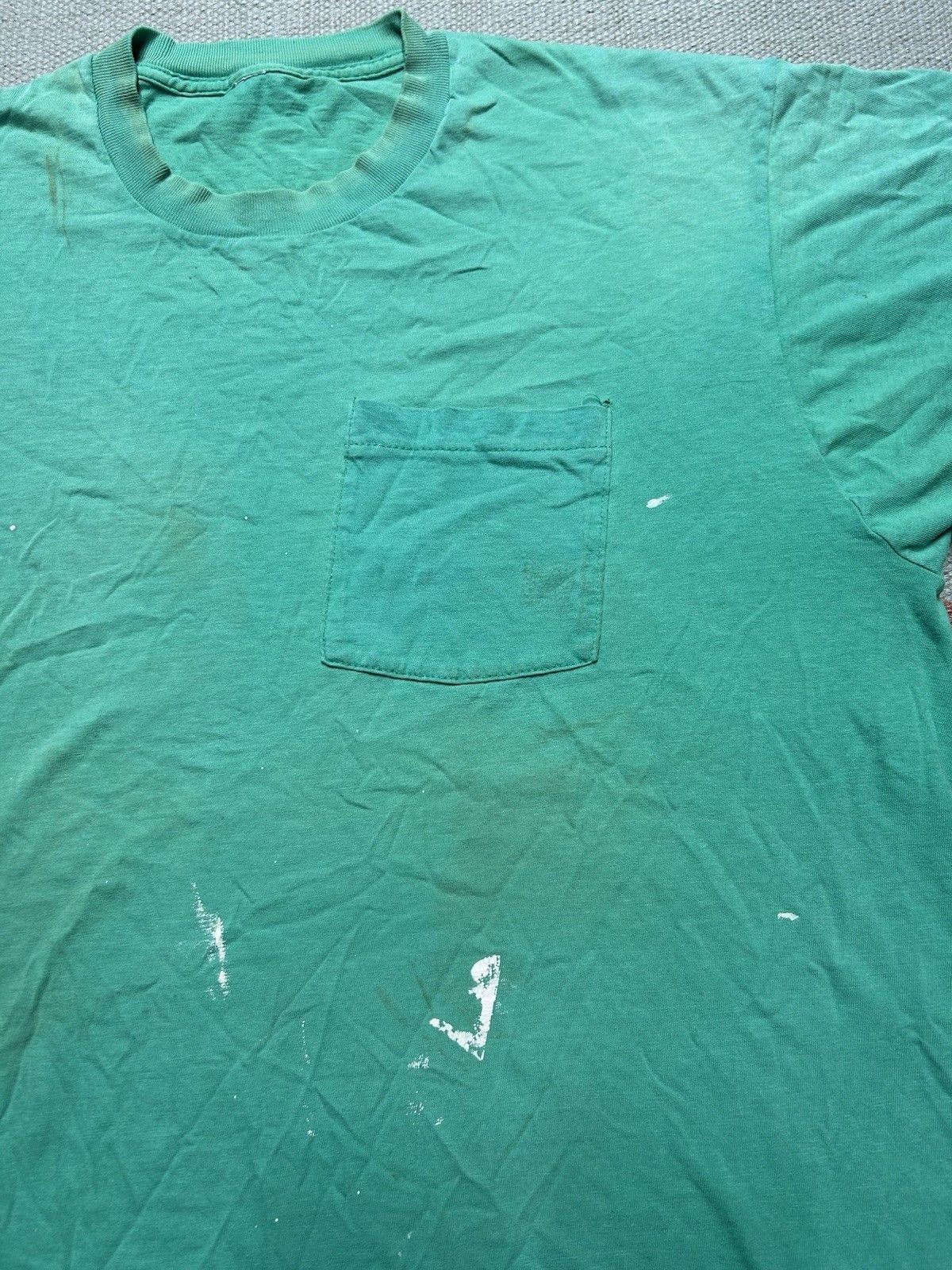 Vintage Vtg 80s pocket t shirt blank teal paint distressed cotton XL Size US XL / EU 56 / 4 - 4 Thumbnail