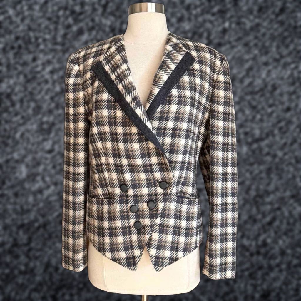 Louis Feraud VINTAGE Louis Féraud Blazer Jacket Wool Double-Breasted Plaid Check Womens Size 8 Size M / US 6-8 / IT 42-44 - 1 Thumbnail
