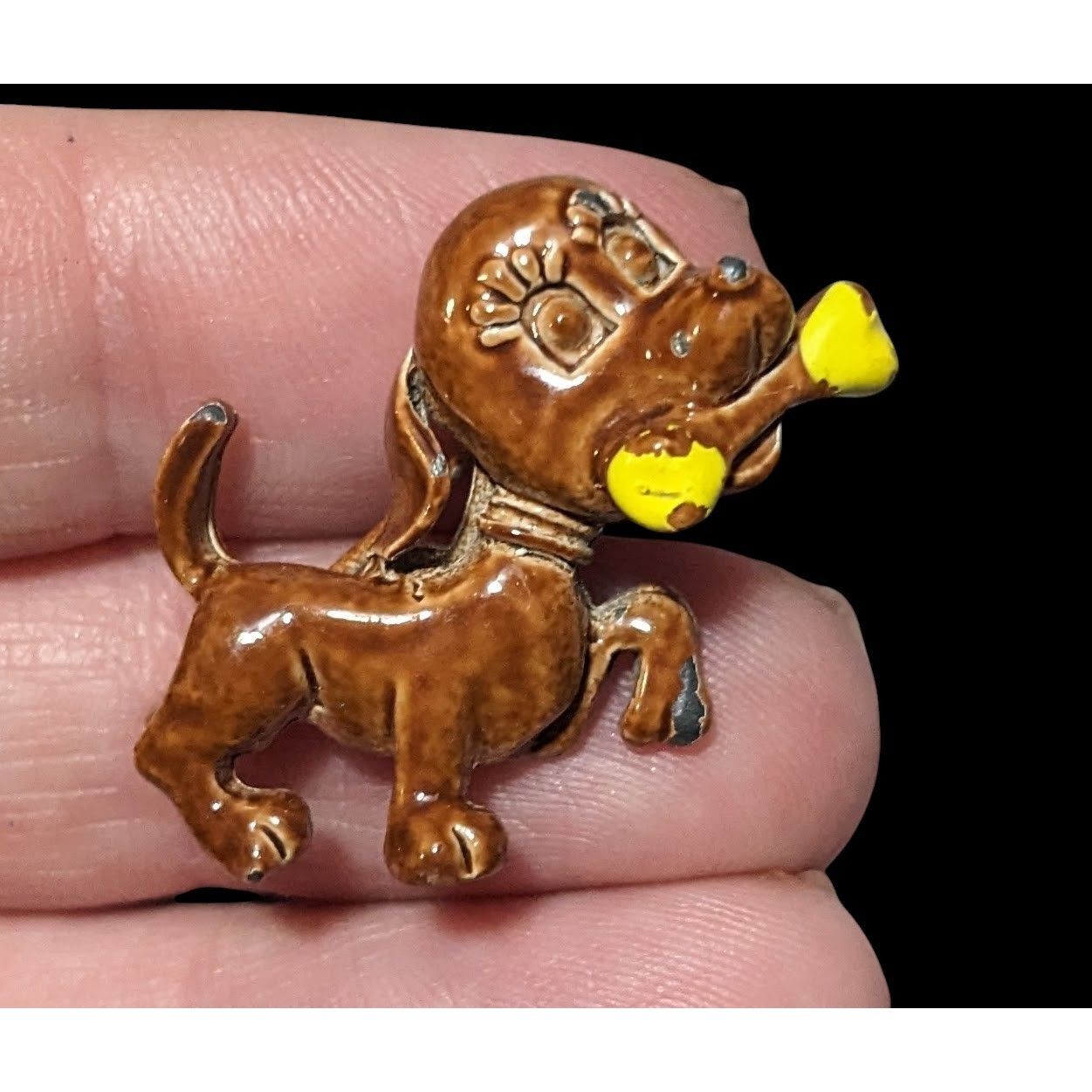 Other Vintage Brown And Yellow Enamel Dog With Bone Brooch Size ONE SIZE - 2 Thumbnail