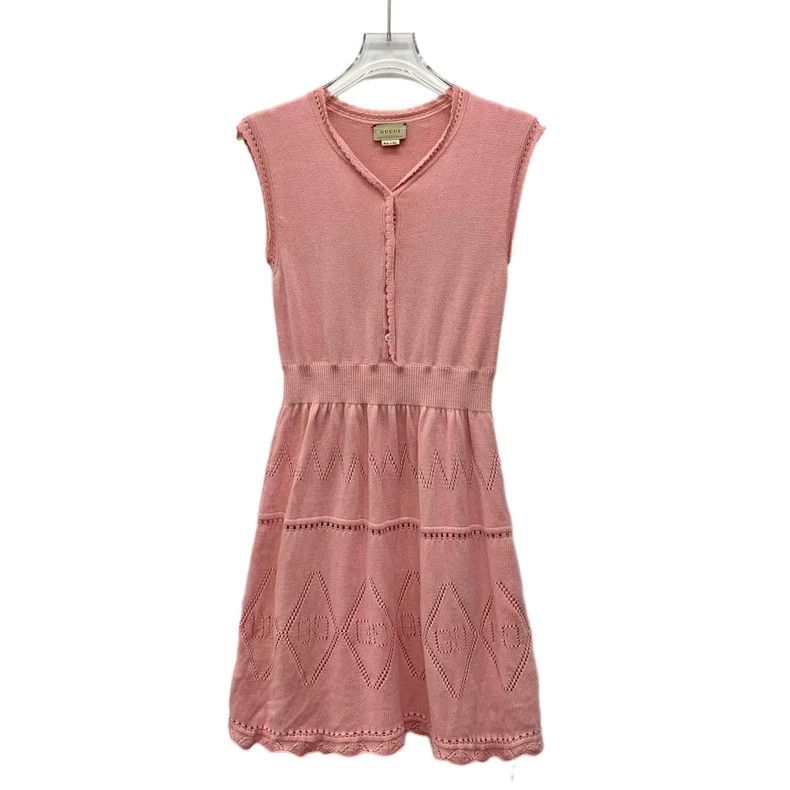 Gucci Gucci Pink cotton V-neck sleeveless hollow knitted dress Size L / US 10 / IT 46 - 1 Thumbnail