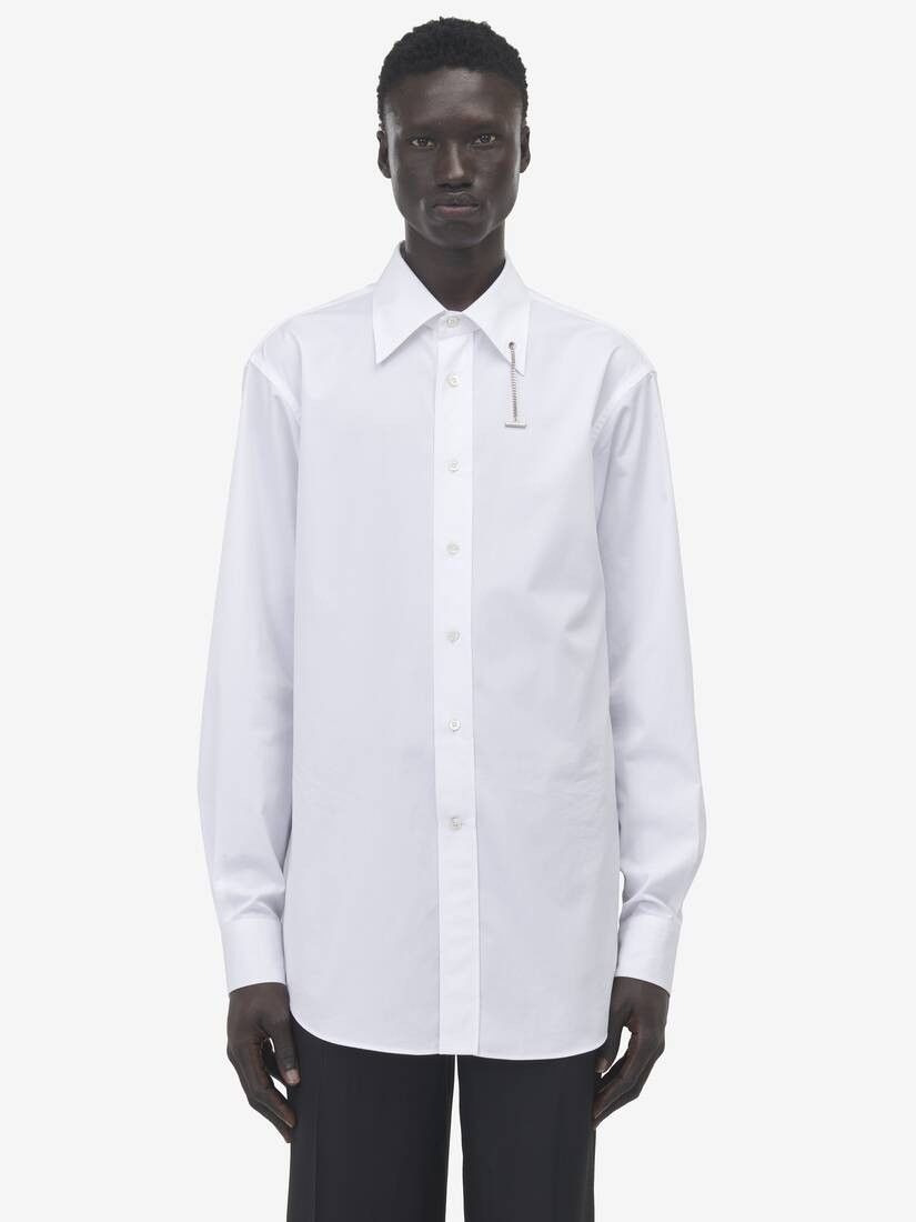 Alexander McQueen o1srvl11e0226 T-Bar Chain Shirt In White Size US M / EU 48-50 / 2 - 2 Thumbnail