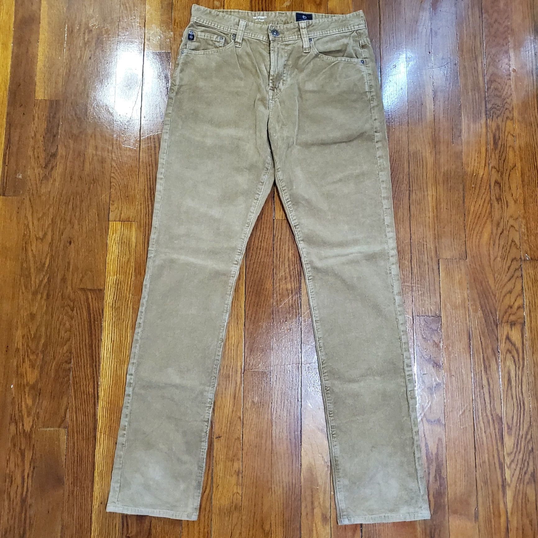VINTAGE AG Adriano Goldschmied The Everett Jeans Pants Mens 30x34 Slim Straight USA Made Corduroy Brown 5-Pocket Style