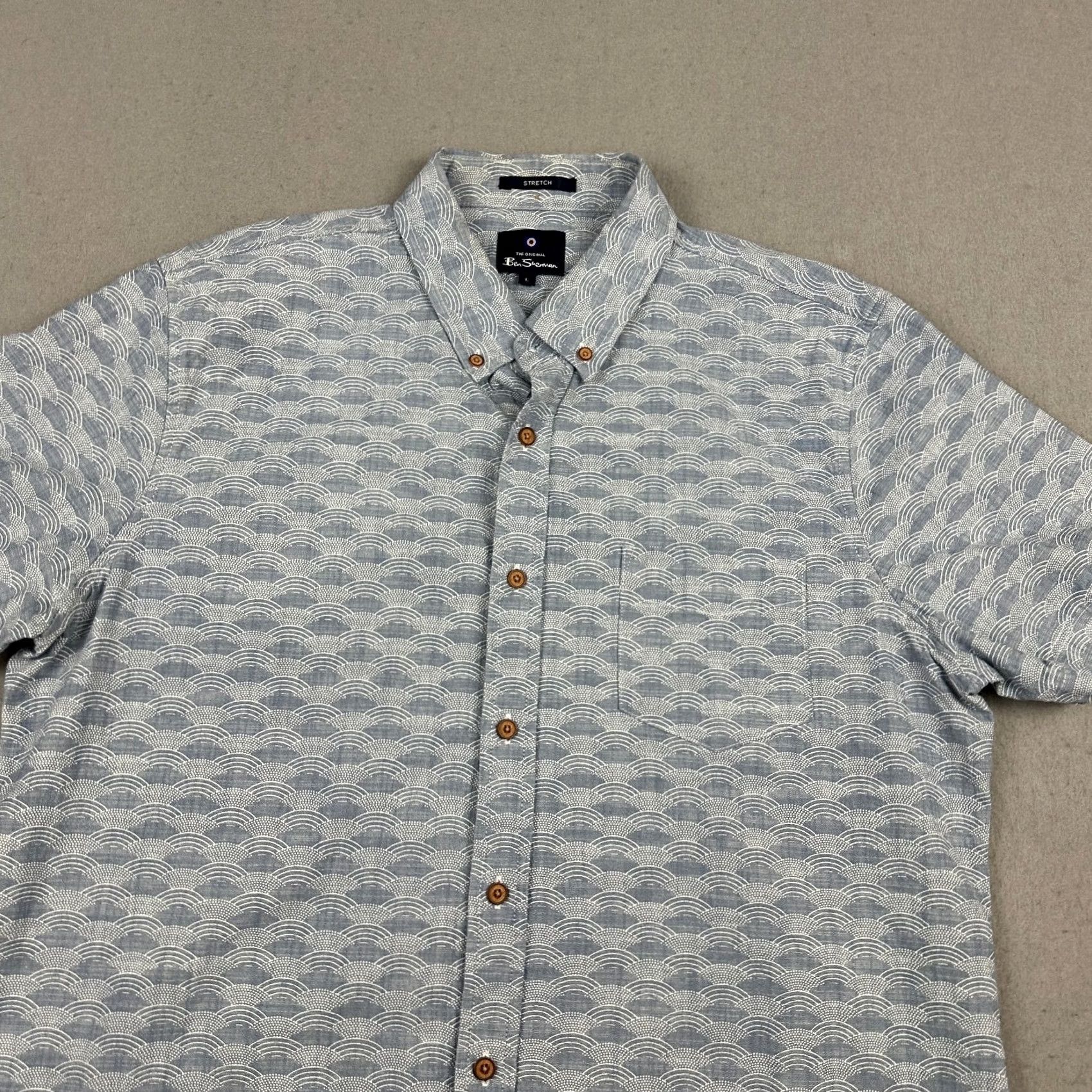 Ben Sherman Ben Sherman Shirt Men Large Blue Geometric Scale Print Short Sleeve Cotton L Size US L / EU 52-54 / 3 - 2 Thumbnail