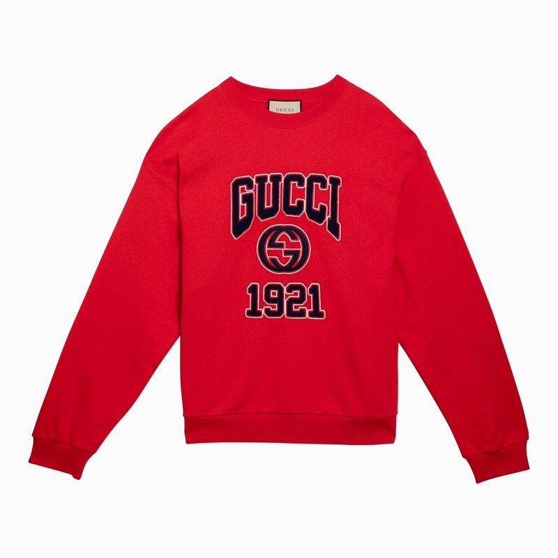 image of Gucci Red Cotton Crewneck Sweatshirt With Logo, Men's (Size XL)
