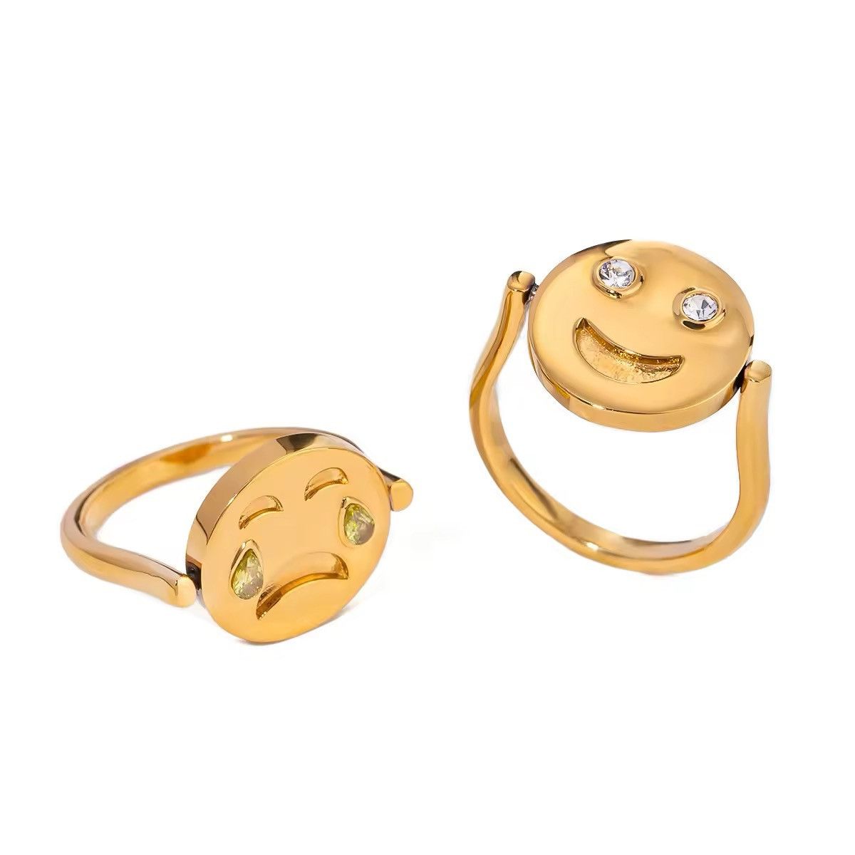 Designer × Jewelry Set of 2 Smiley Face Minimalist Stainless Steel Cute Rings Size ONE SIZE - 6 Thumbnail