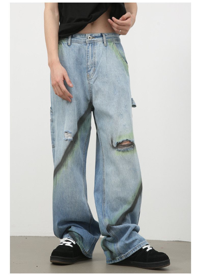 Japanese Brand × Jean Men's loose straight contrast color wide leg ripped jeans Size US 32 / EU 48 - 2 Thumbnail