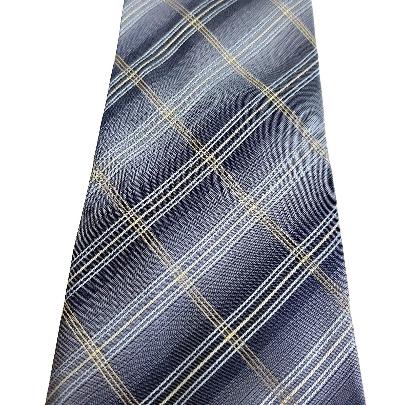 Kenneth Cole Kenneth Cole Silk Tie Woven Gray Beige Plaid Wide Size ONE SIZE - 2 Thumbnail