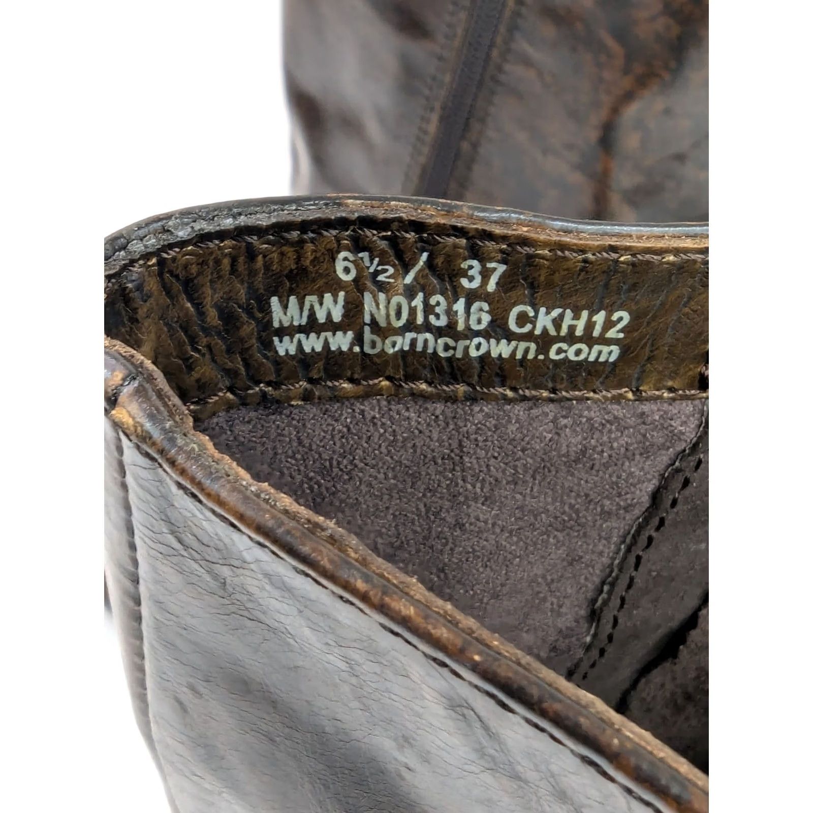Born Børn Born Crown Marble Distressed Leather Boots Women Riding Style Knee High Zip 6.5 Brown Marble Pattern Leather Riding Boot Woman CKH12 3.5" Heel Size US 7 / IT 37 - 3 Thumbnail