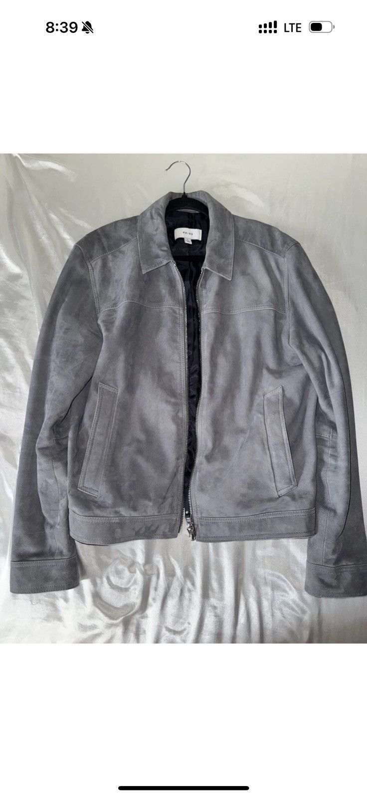 Reiss REISS MENS Riley Suede Jacket in Slate Blue Size US XL / EU 56 / 4 - 8 Thumbnail