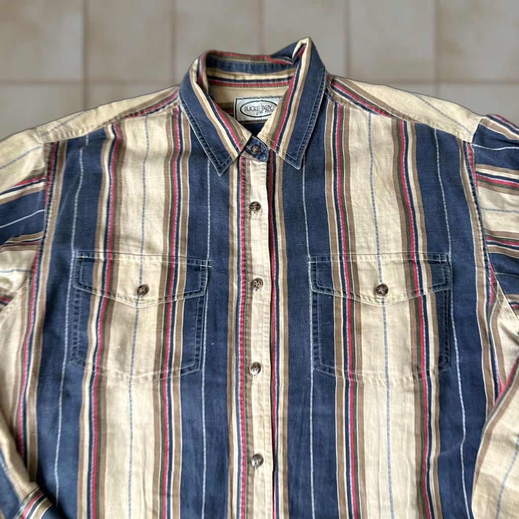 Bugle Boy VINTAGE Bugle Boy Shirt Womens M Blue White Striped Casual Button Up Size M / US 6-8 / IT 42-44 - 1 Thumbnail