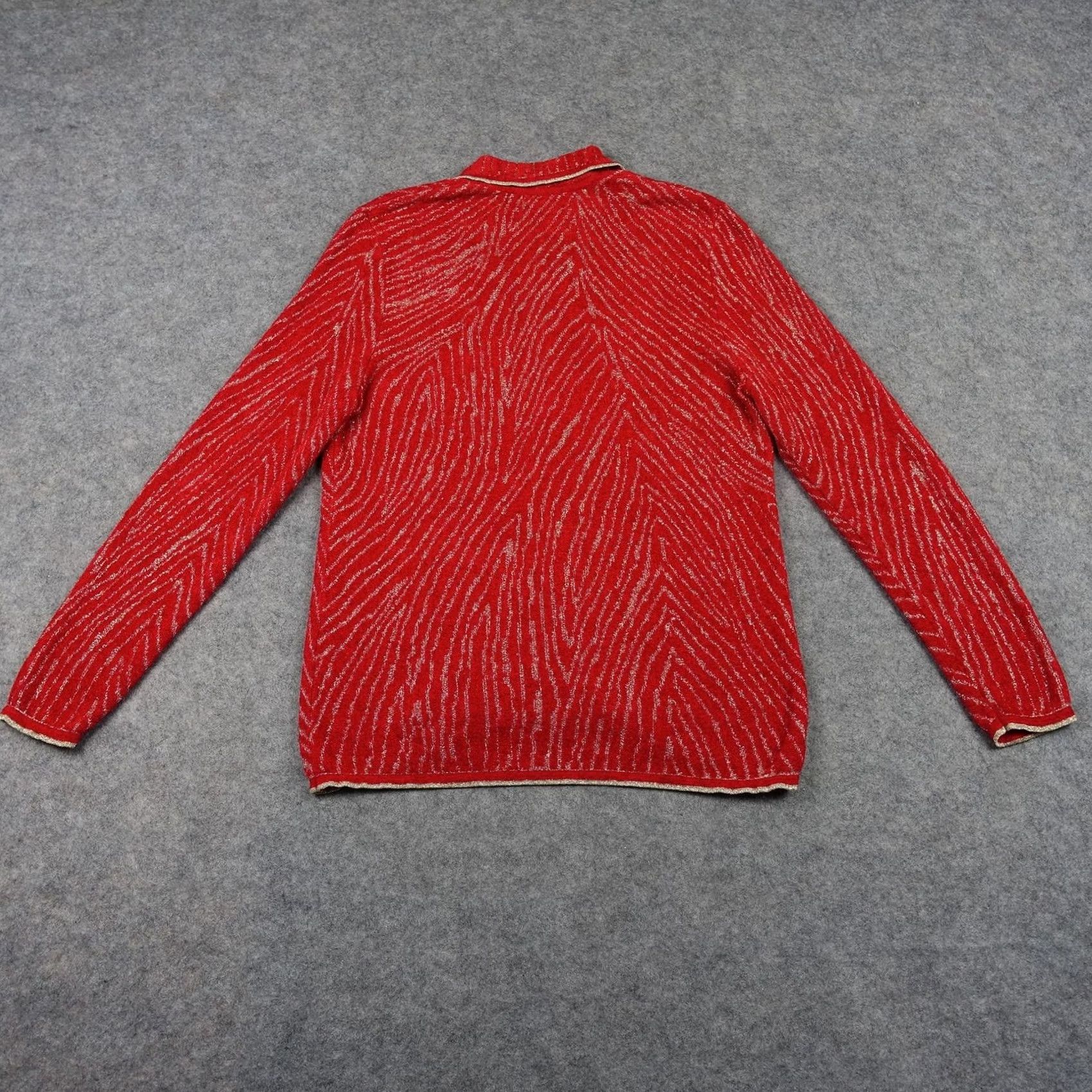 Vintage VINTAGE Drapers & Damons Sweater Womens Petites Small Red Full Zip Knit Spike Zipper Pattern Striped Knitwear Modern? Size S / US 4 / IT 40 - 6 Thumbnail