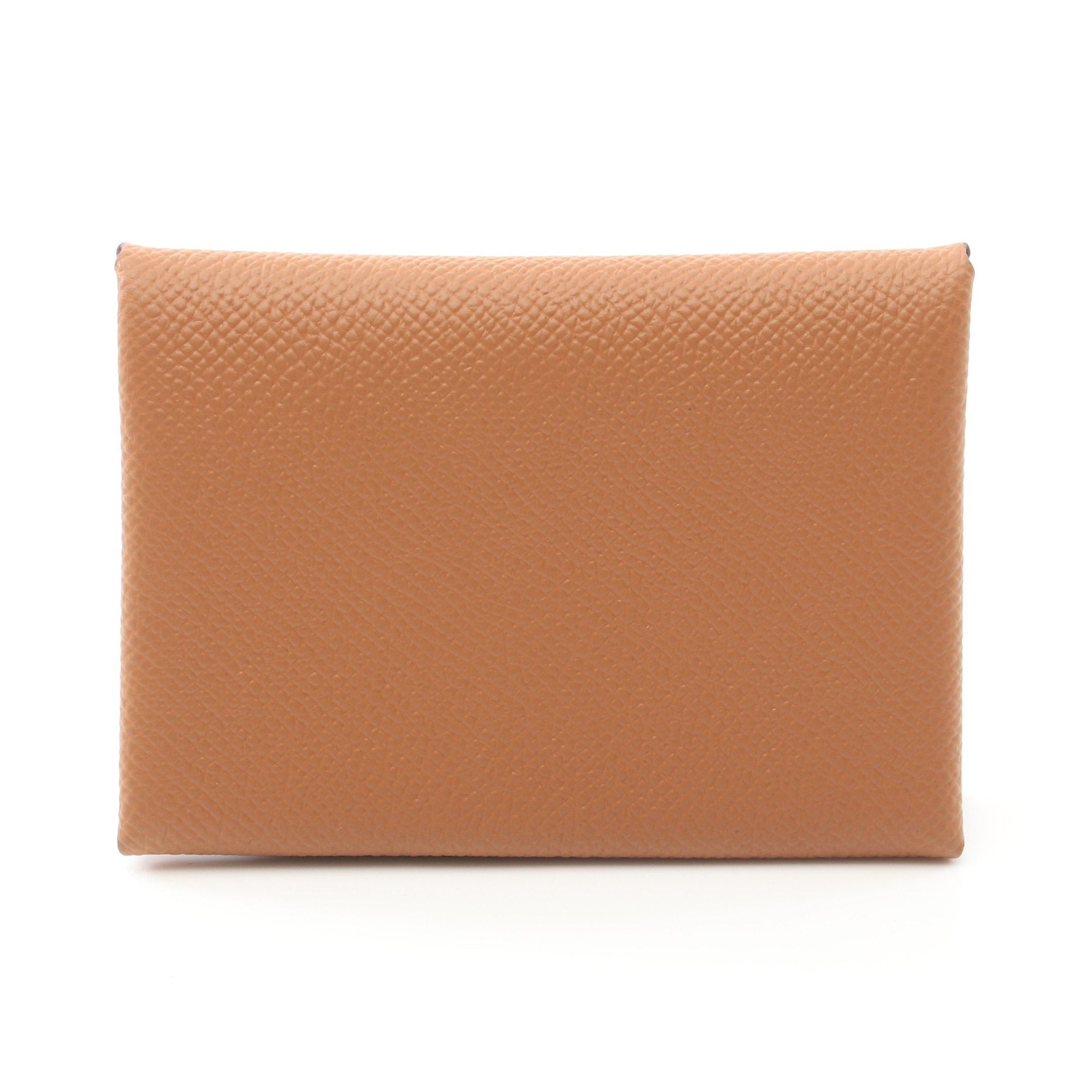 Hermes Calviduo Gold Coin Purse Veau Epsom Light Brown Silver Hardware Double Engraved, Women's