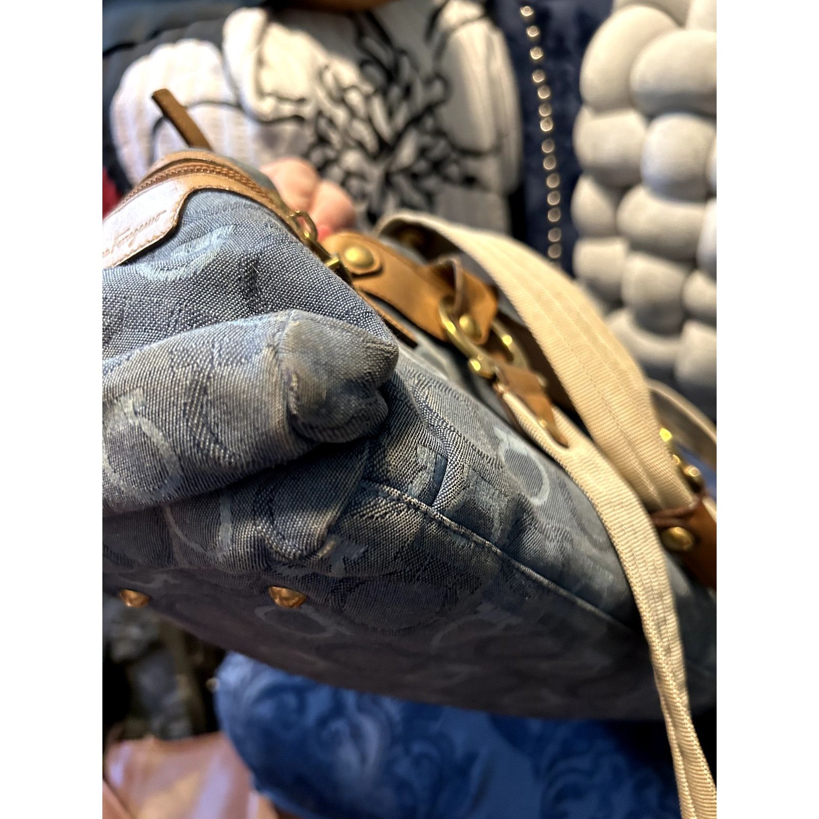 Salvatore Ferragamo Vintage Salvatore Ferragamo Gancini-pattern Blue Denim Size ONE SIZE - 7 Thumbnail