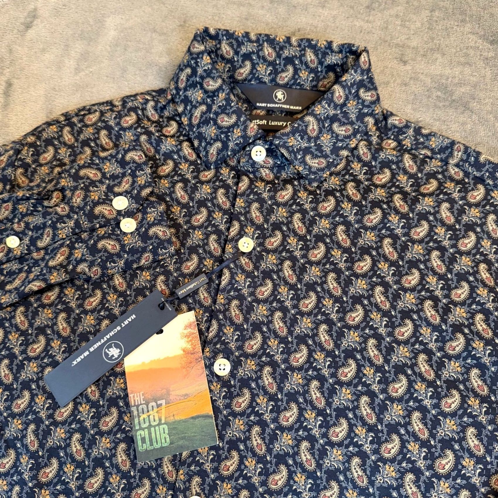 Hart Schaffner Marx Hart Schaffner Marx Navy Paisley Luxury Cotton Shirt Button Up Mens S NWT Size US S / EU 44-46 / 1 - 2 Thumbnail