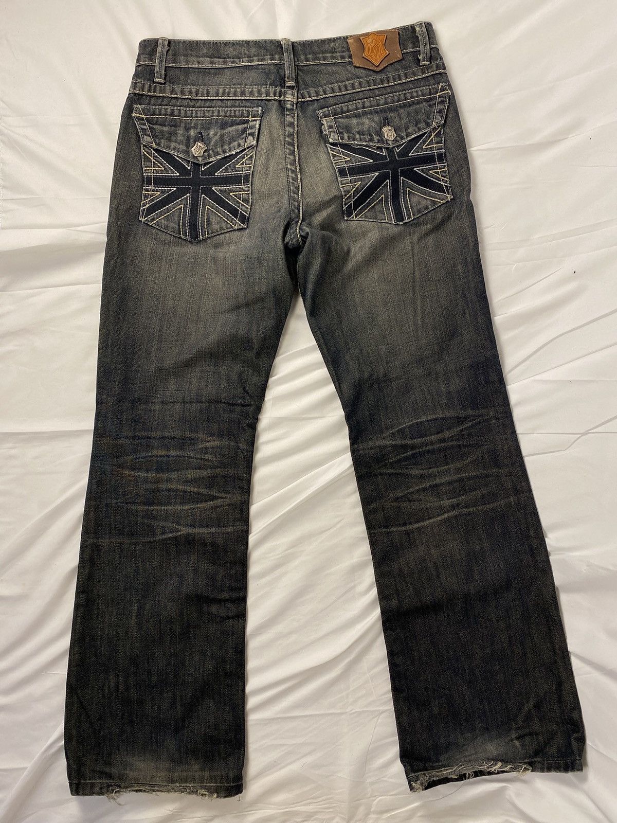 Japanese Brand ✨ Archive Monarchy Britain 🇬🇧 Flag Flared Washed Jeans Denim Size US 34 / EU 50 - 5 Thumbnail