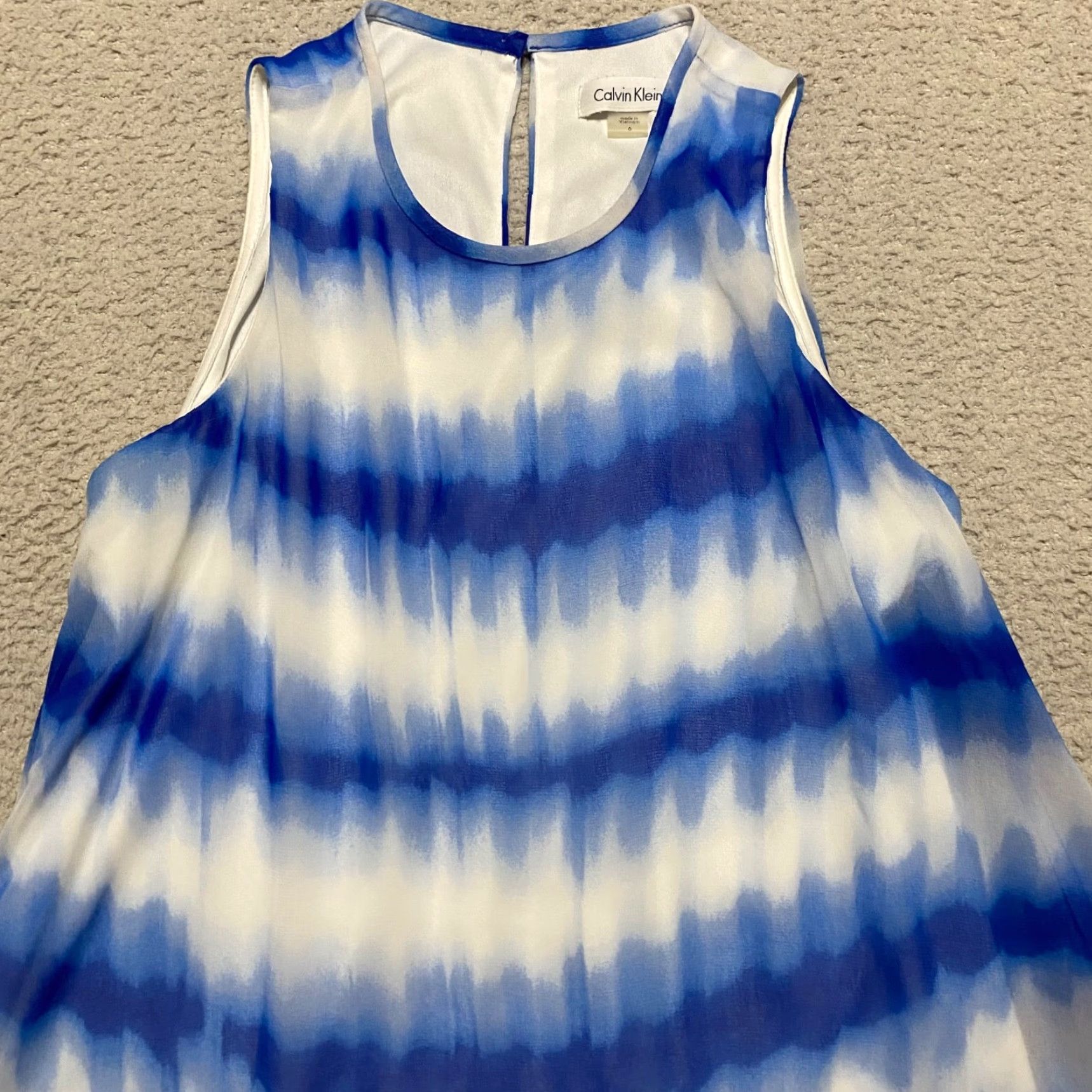 Calvin Klein Calvin Klein Dress Womens sz 6 Blue Striped Sleeveless Scoop Neck Lined Chiffon Knee Length Casual Size M / US 6-8 / IT 42-44 - 3 Thumbnail