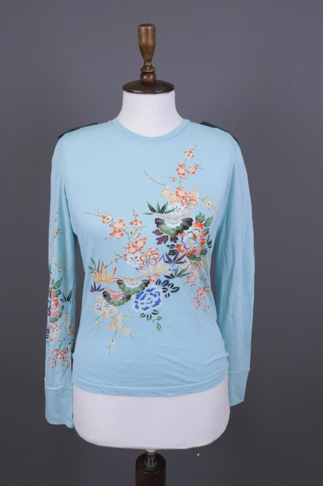 Custo Barcelona CUSTO BARCELONA Blue Floral Stretch Top Shirt Size 4 Size S / US 4 / IT 40 - 1 Thumbnail