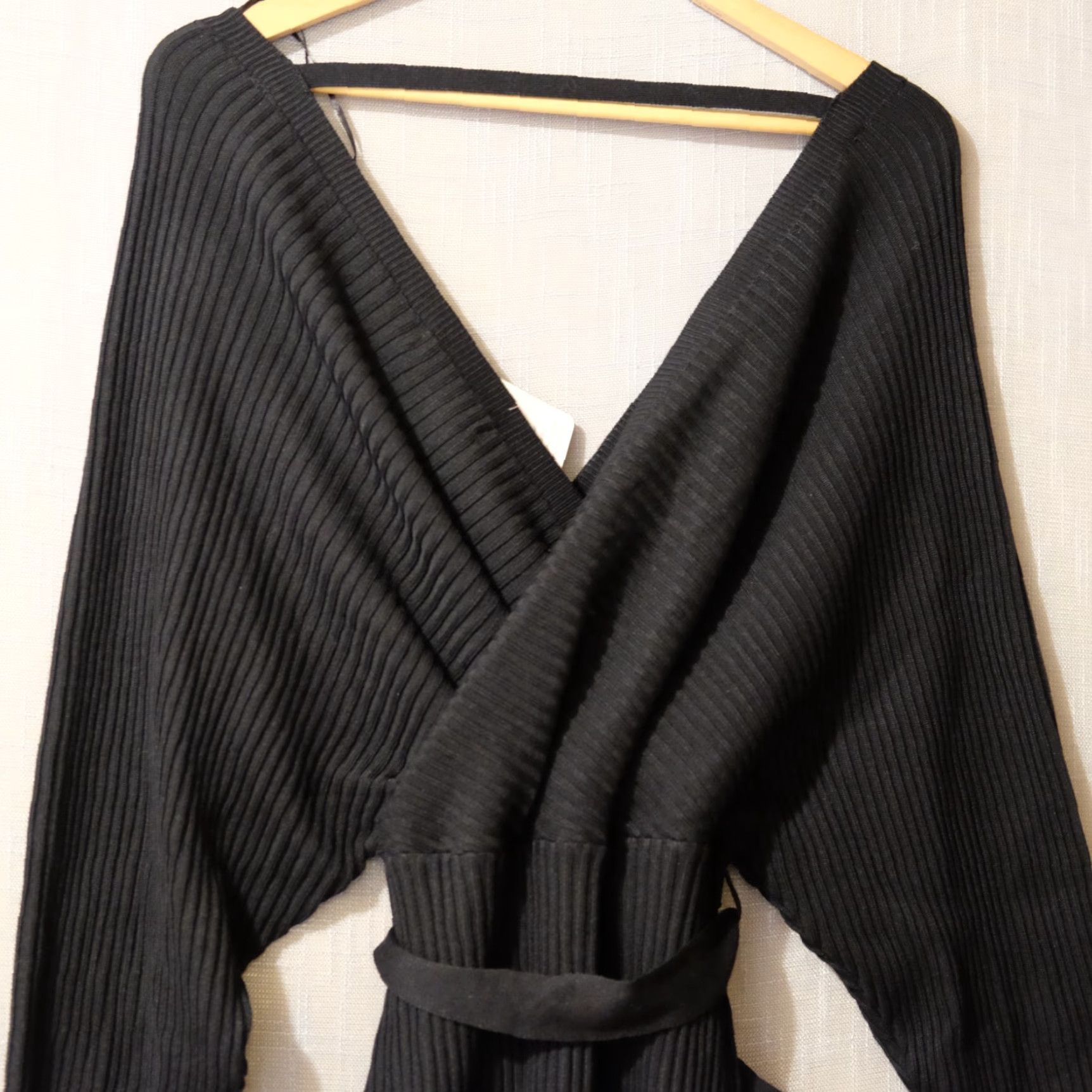 Vintage NWT! Lady Lavender Wrap Sweater Dress w/Waist Tie Black Womens L Dress Size L / US 10 / IT 46 - 6 Thumbnail