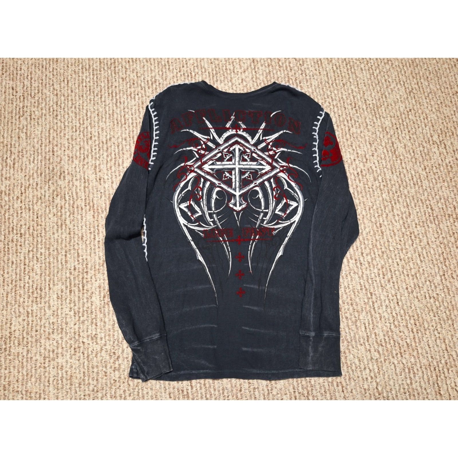 Affliction Affliction Live Fast Gothic Y2K Long Sleeve T-Shirt Mens M Grunge Cross Y2K Multicolor Graphic Print Knit Regular Size US M / EU 48-50 / 2 - 3 Thumbnail