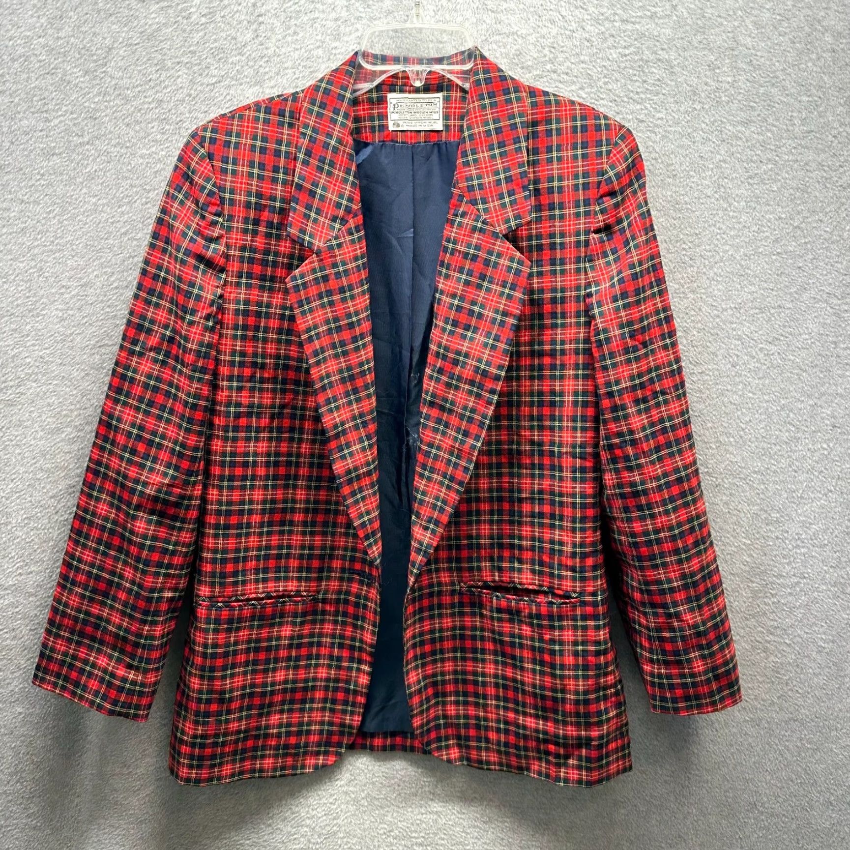 Pendleton VINTAGE Pendleton Jacket Womens Large Red Blue 100% Wool Tartan 80s Made in USA Coat Size L / US 10 / IT 46 - 2 Thumbnail