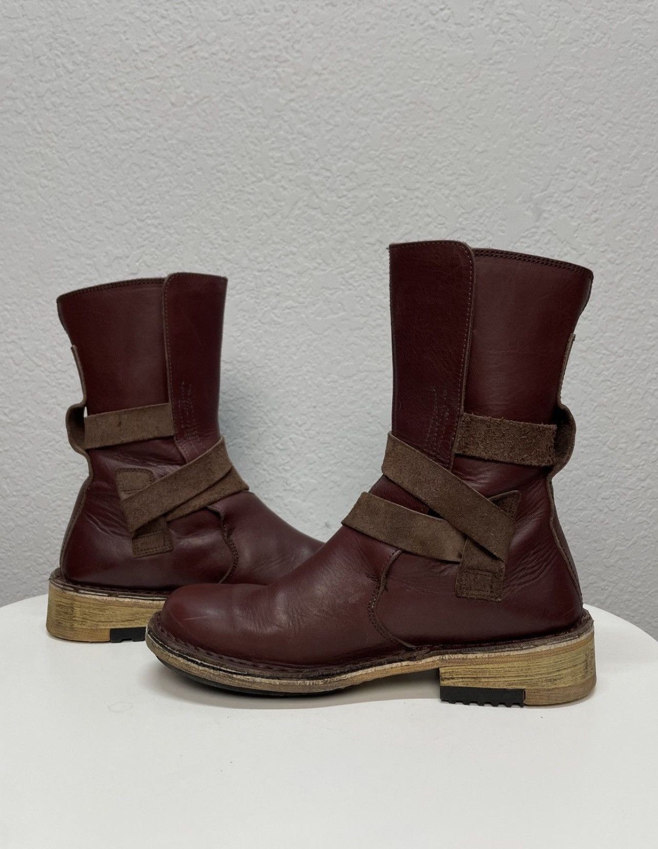 If Six Was Nine Vintage Rick Owens Vibe Burgundy Leather Moto Biker Boots Size US 9 / EU 42 - 4 Thumbnail