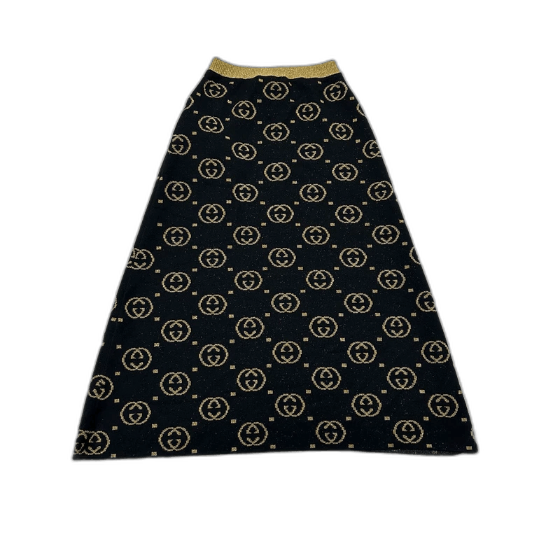 Gucci Gucci Full Print Black Gold Knit Skirt Size 22" - 1 Thumbnail