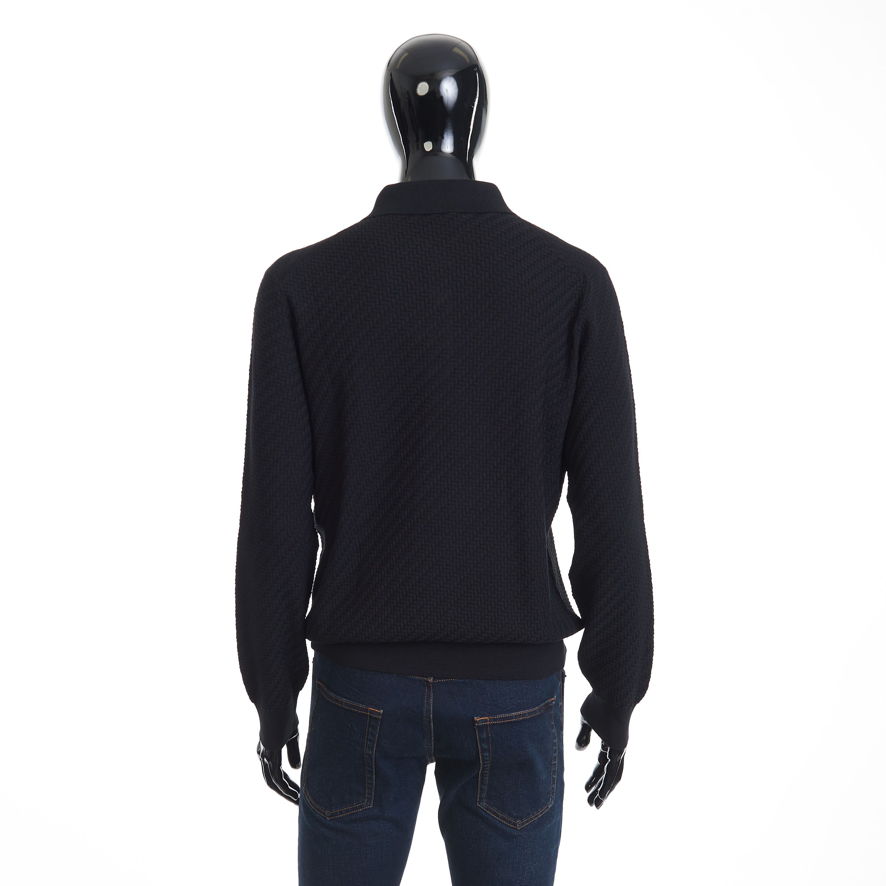 Brioni Black Cotton, Silk And Cashmere Trama Weave Polo Sweater Size US M / EU 48-50 / 2 - 4 Thumbnail