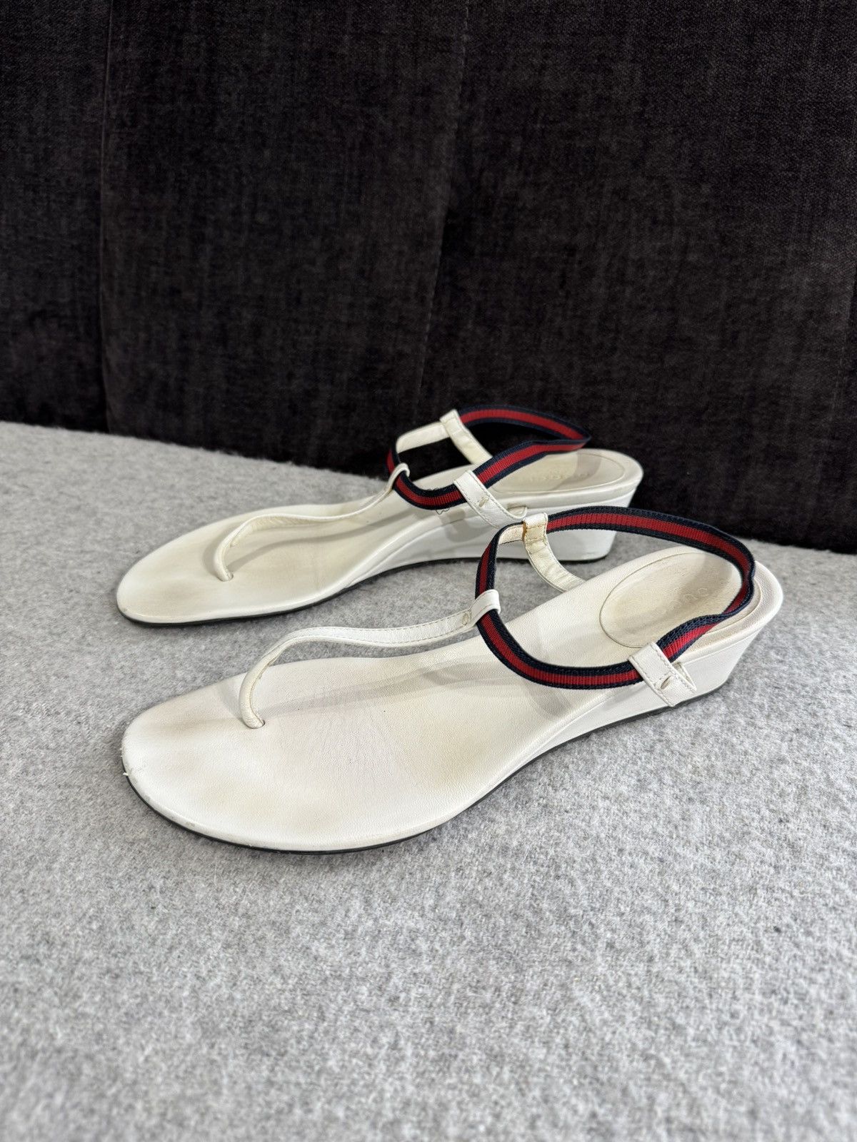 Gucci Gucci Leather Web Accent Leather T-Strap Wedge Sandals 40 Size US 10 / IT 40 - 1 Thumbnail