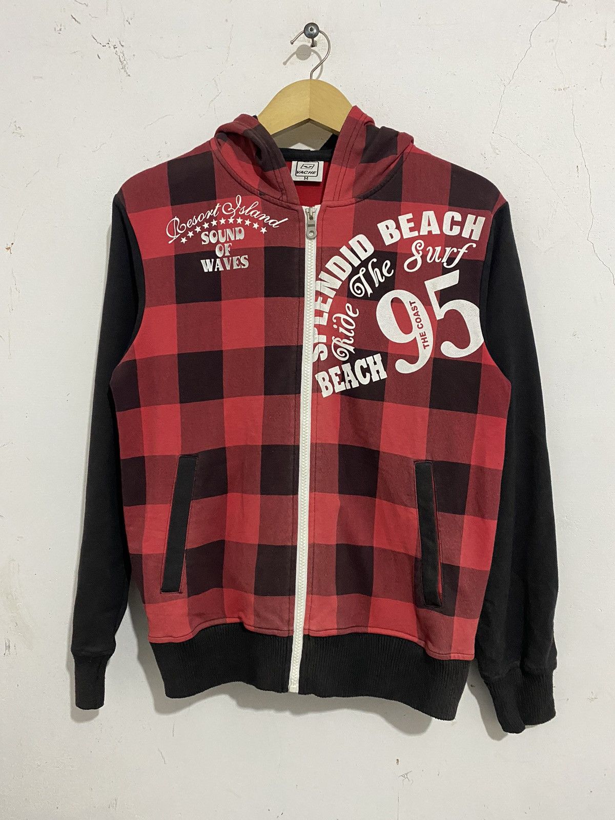image of If Six Was Nine x Kmrii Vache Japanese Plaid Poem Kmrii Goa Styled in Black Red, Men's (Size Medium
