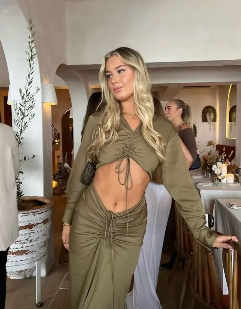image of Christopher Esber Ruched Crop Shirt in Moss Green, Women's (Size Small)
