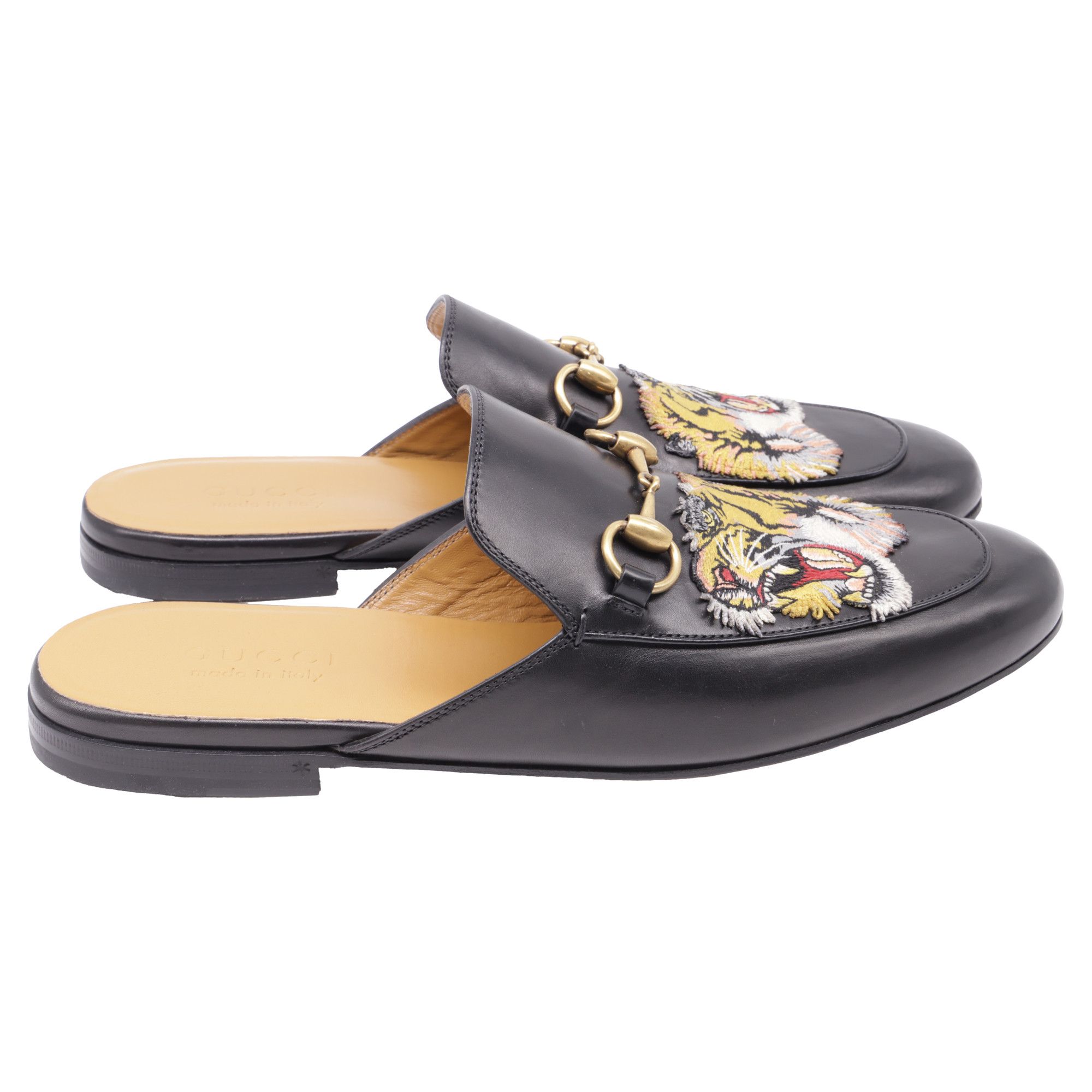 Gucci Gucci Princetown Tiger-Embroidered Mules in Black Leather Size US 7.5 / EU 40-41 - 1 Thumbnail