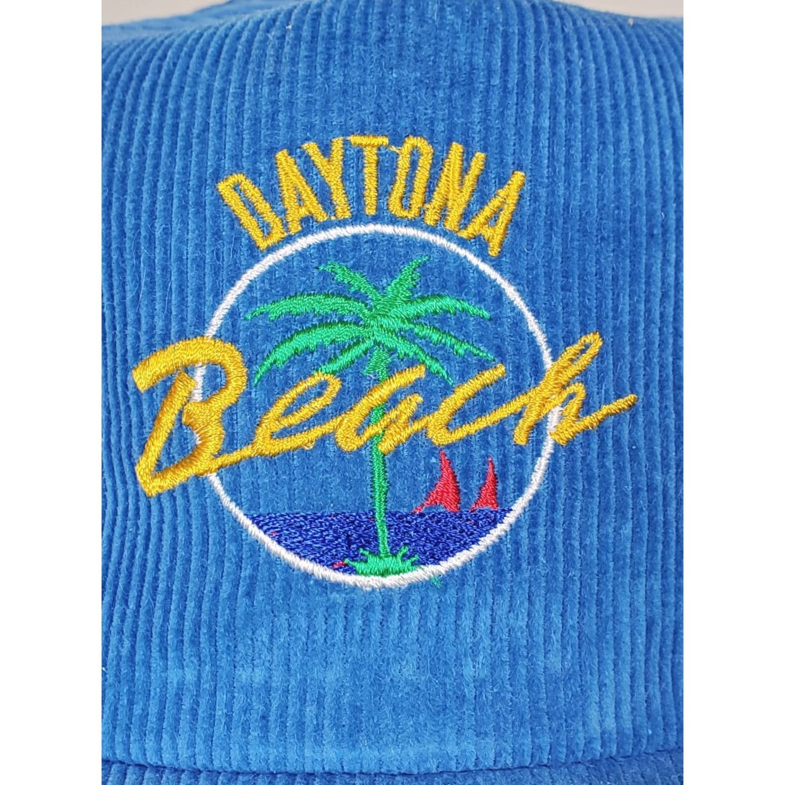 Vintage VINTAGE 80s Daytona Beach Blue Corduroy Snap Back Hat Embroidered Palm Tree NEW Size ONE SIZE - 2 Thumbnail