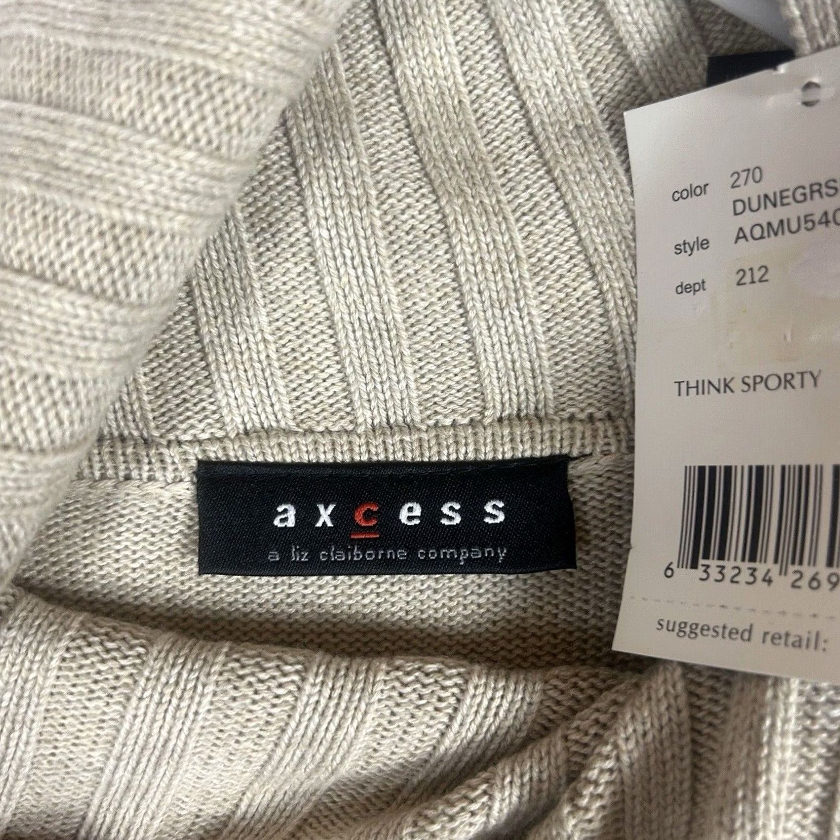 Liz Claiborne Axcess Womens XL Beige Knit Sweater Asymmetrical Button Collar Pullover Ribbed Detail Knit Long Sleeve Mock Neck Mock Lion? Size XL / US 12-14 / IT 48-50 - 5 Thumbnail