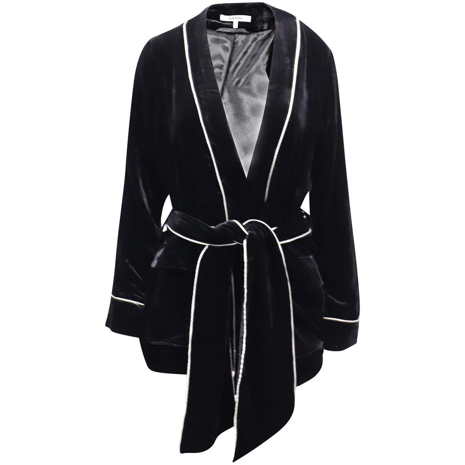 Ganni Ganni Rodier Velvet Jacket in Black Rayon Size S / US 4 / IT 40 - 1 Thumbnail