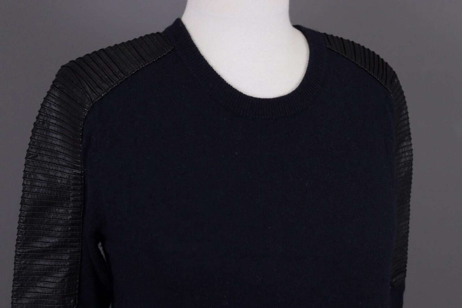 Other Maje Navy Blue Wool Leather Shoulders Sweater Size 1 Size M / US 6-8 / IT 42-44 - 5 Thumbnail