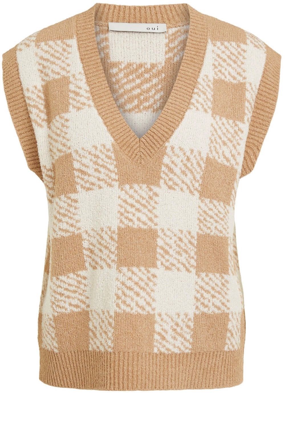 Designer Oui Womens Premium V-Neck Checked Knitted Vest Sweater Size L / US 10 / IT 46 - 4 Thumbnail