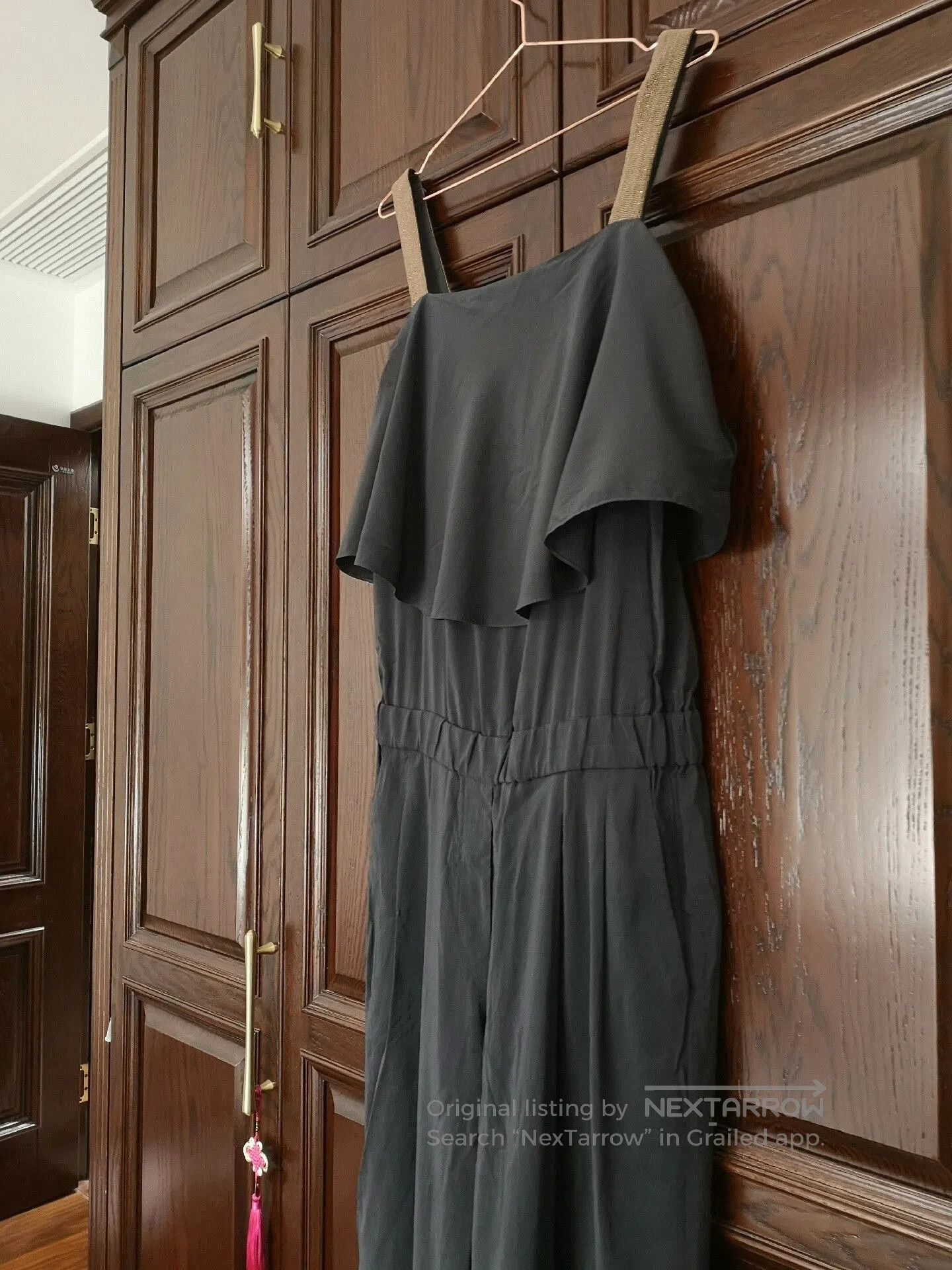 Brunello Cucinelli carbon gray silk jumpsuit with beaded straps. Size US 30 / EU 46 - 2 Thumbnail
