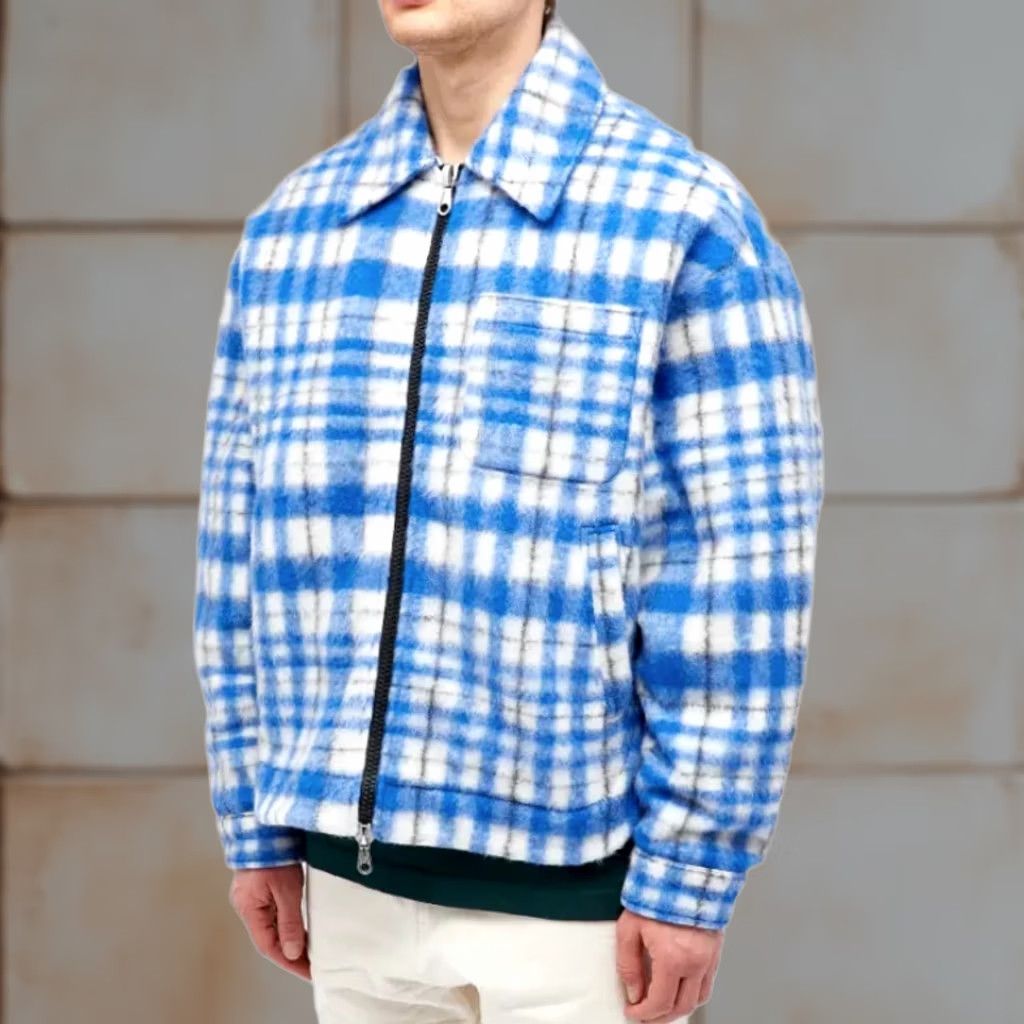 Cole Buxton COLE BUXTON OverShirt Jacket Wool Flannel Check Blue XL Men’s Bomber Full Zip Shirt Size US XL / EU 56 / 4 - 1 Thumbnail