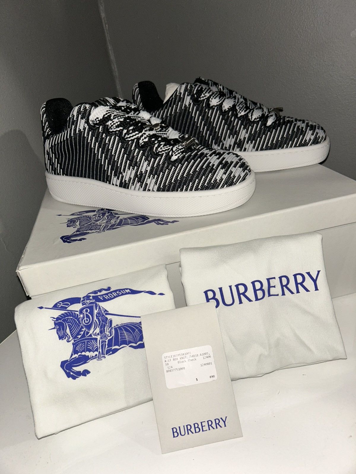 Burberry Burberry Box Knit Black Check Low Top Sneakers Size 39 Size US 7.5 / EU 40-41 - 1 Thumbnail