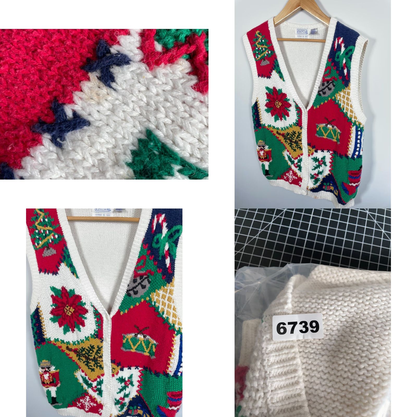 Vintage VINTAGE Ashley Sweater Vest Women 1X Ivory Christmas Motif Hand Knit Embroidered Poinsettia Nutcracker 90s Holiday Ugly Size XL / US 12-14 / IT 48-50 - 8 Thumbnail