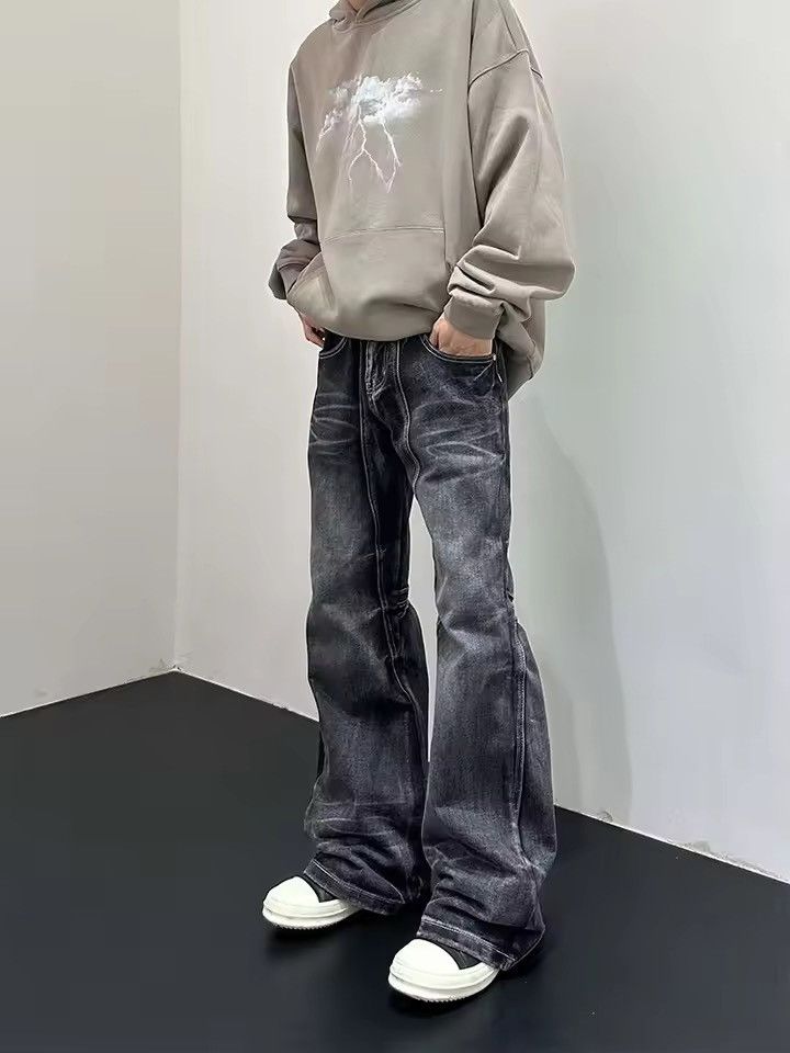 Japanese Brand Vintage Street Washed Faded Stripe Micro Flare Black Jeans Size US 27 - 3 Thumbnail