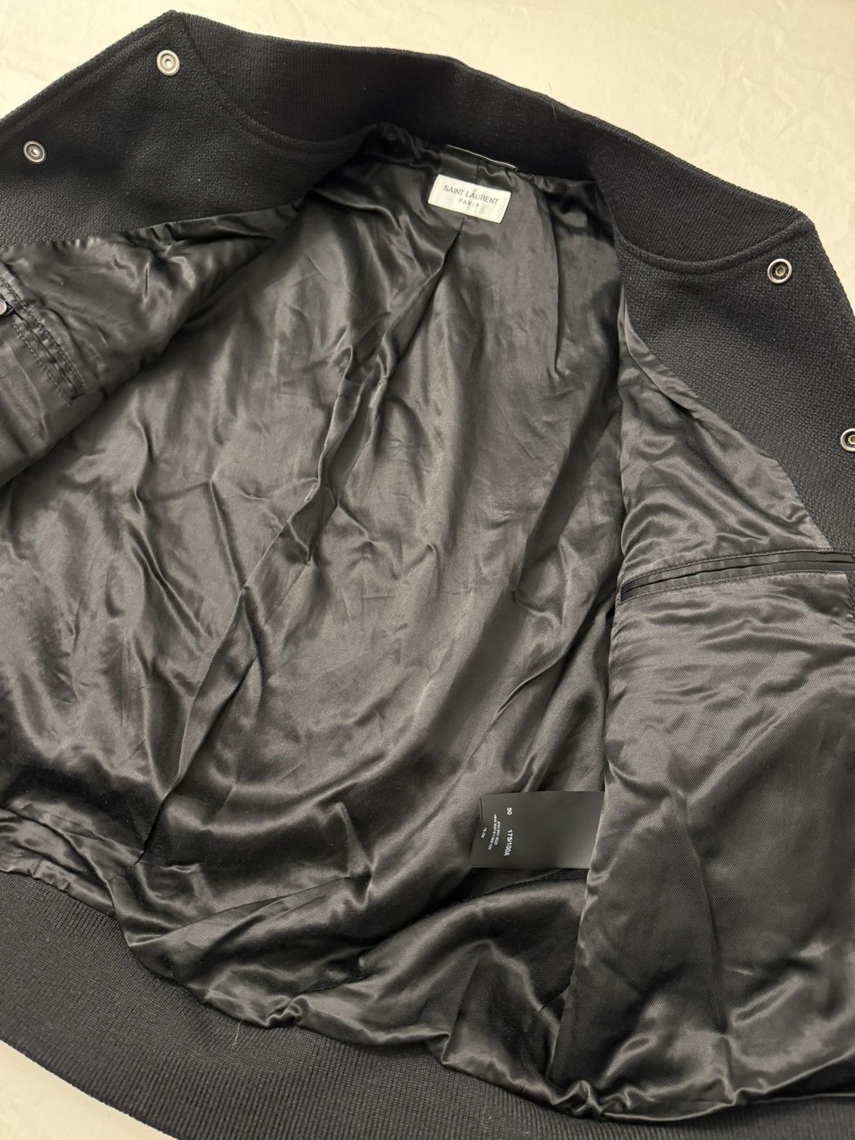 Saint Laurent Paris 🔥Brand New🔥Teddy Leather-Trimmed Wool Bomber Jacket Size US M / EU 48-50 / 2 - 10 Thumbnail