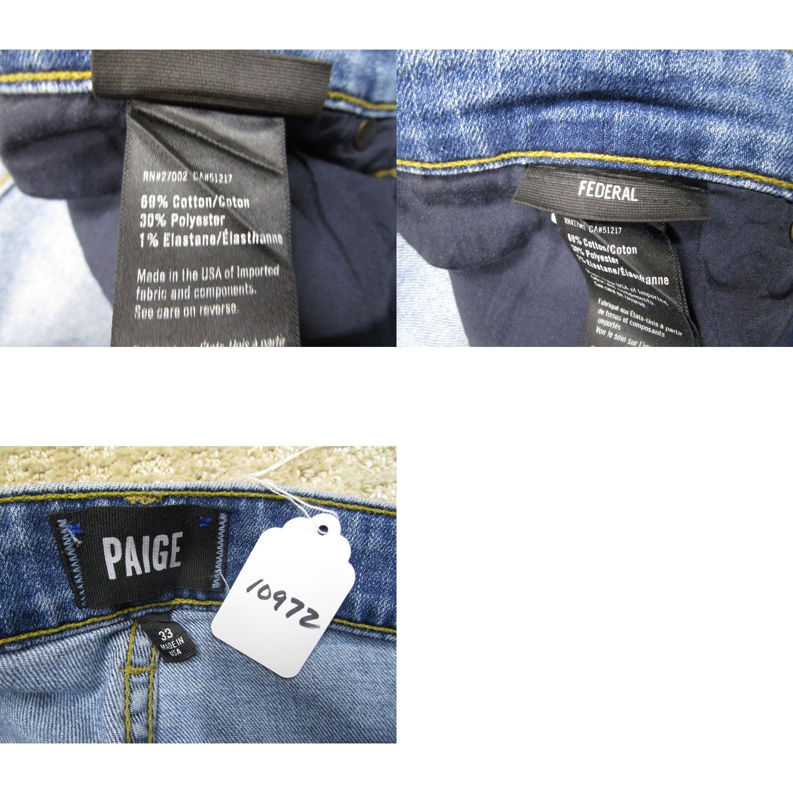 Paige Paige Federal Jeans Men 33 Blue Straight Slim Denim Light Wash 5-Pocket Logo 34 Inseam Regular Size Type: Jeans Size US 33 - 8 Thumbnail