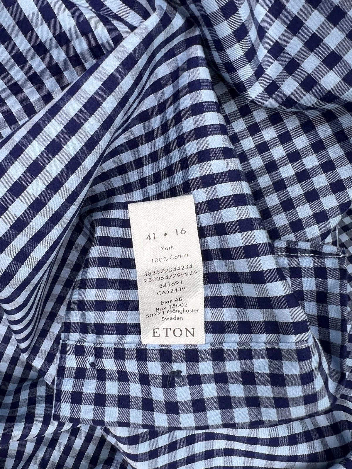 Eton Eton Contemporary Mens Casual Shirt Long Sleeve Blue Plaid Size US L / EU 52-54 / 3 - 11 Thumbnail