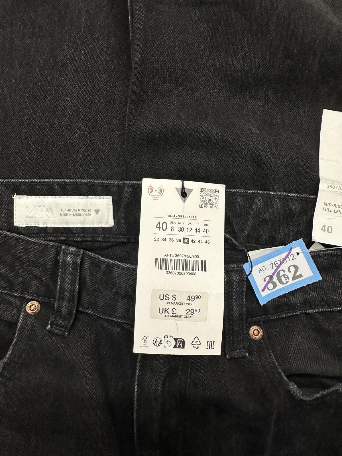 Zara Zara Black Straight Leg Jeans Size 40 EU / UK 12 / US 8 Size US 32 / EU 48 - 2 Thumbnail